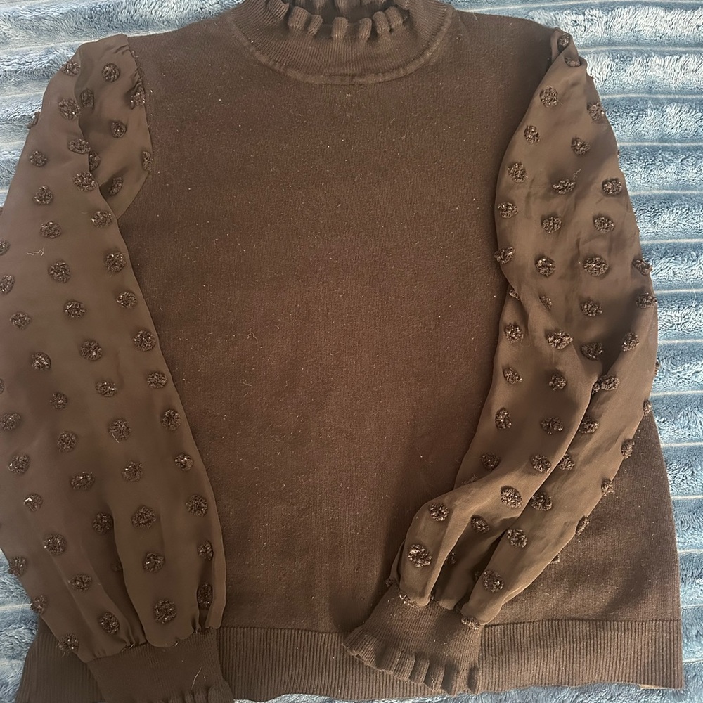 Adrianna Papell Black Sweater with Textured Sleeves